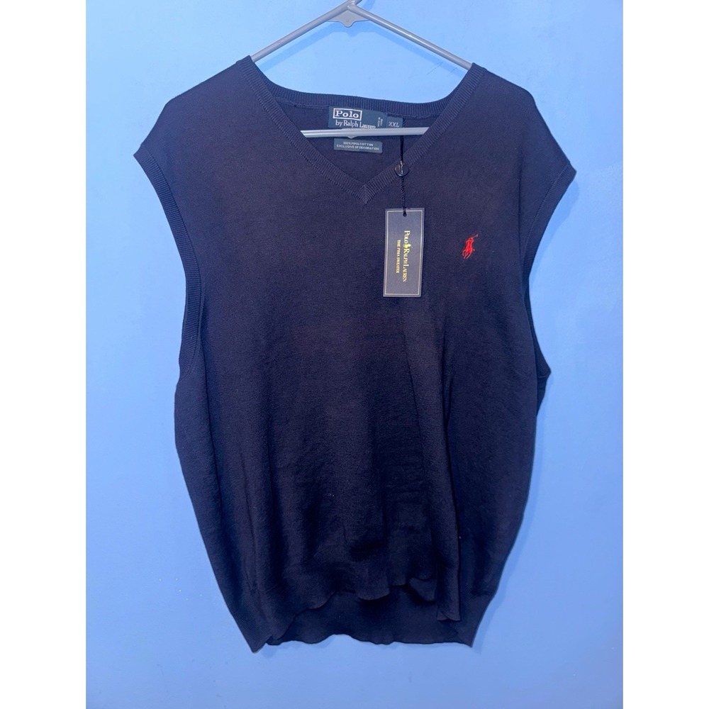 Polo Ralph Lauren Mens Navy V-Neck Pima Cotton Sweater Vest XXL 0197450 VST BSR